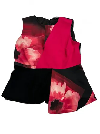 Ellen Tracy Womens Floral Pattern Dress In Pink/red And Black