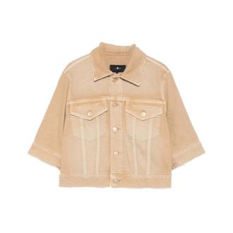 7 For All Mankind Denim Jackets, female, Brown, Size: M Cropped Denim Jacket