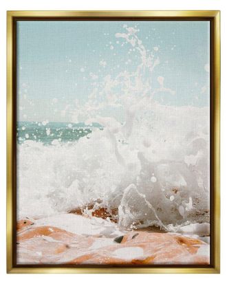 Stupell Industries Splashing Sandy Beach Sea Foam Framed Floater Canvas Wall Art By Krista Broadway