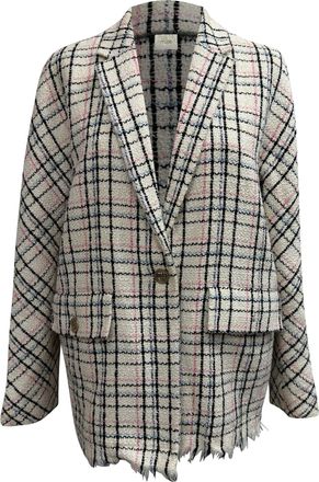 Maje Tweed Plaid Blazer in White Cotton