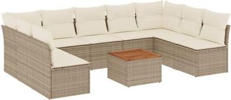 vidaXL Juego De Sof&aacute;s Jard&iacute;n Con Cojines Beige 10 Pzas Rat&aacute;n Sint&eacute;tico Vidaxl