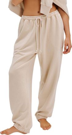 Free People Slow it Down Cotton Blend Joggers in Morning Oat at Nordstrom, Size X-Small