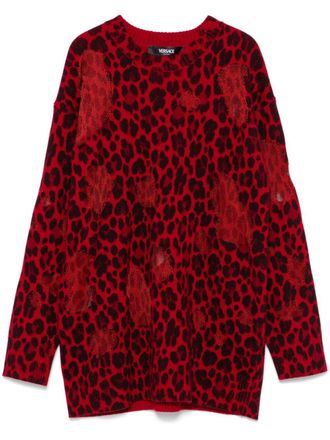 Versace leopard-print sweater - women - Viscose/Virgin Wool - 40 - Red