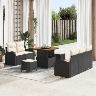 vidaXL Conjunto De Sof&aacute; De Jard&iacute;n 8 Pcs Negro Rat&aacute;n Sint&eacute;tico Vidaxl