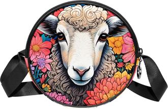 Generic Circle Crossbody Bag for Women, Color Drawing Sheep Small Sling Bag Daypack with Zipper Adjustable Shoulder Straps Casual Ladies Girls Round Purse