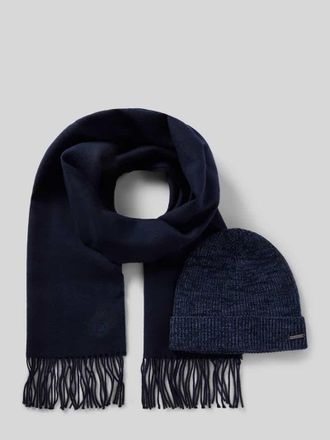 Bugatti Set M&uuml;tze und Schal aus reiner Schurwolle mit Geschenkbox in Marine, Gr&ouml;&szlig;e 1