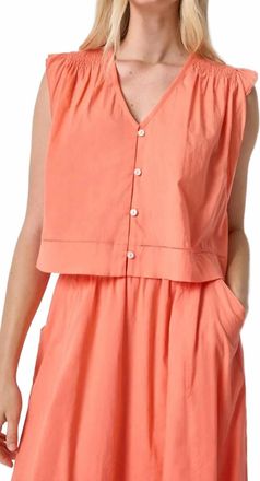 Lilla P Smocked Shoulder V-Neck Top In Nectar
