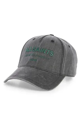 AllSaints Underground Logo Embroidered Adjustable Baseball Cap in Washed Black at Nordstrom