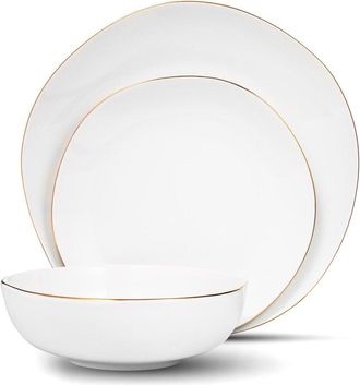 Godinger Andover White 12Pc Gold Rim Dinnerware Set, Service For 4