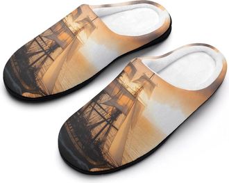 Generic Sailing Ship Sunset Cotton Slippers for Women Indoor Outdoor Slipper Slip-On Memory Foam Home Shoes
