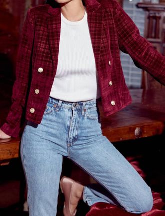 Greylin Tricia Cropped Blazer In Merlot