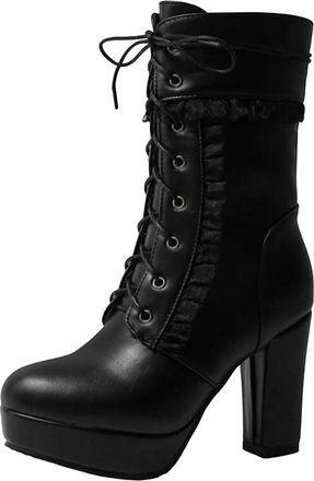 Generic Womens Mid Calf Boots Platform High Heel Lace Up Style Short Booties Fashion Party Footwear Large Size
