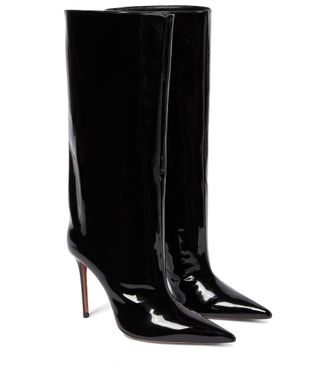 Amina Muaddi Fiona patent leather knee-high boots