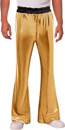 Generic Mens High Waisted Flare Disco Pants Shiny Stretchy Fabric for Retro Party Night Out and Daily Comfortable Wear 1980s Fancy Dress Men Christmas Cowboy 