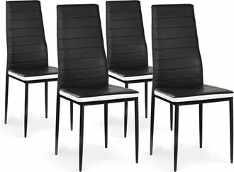 IDMarket Set Di 4 Sedie Da Pranzo Romane Nere Con Fascia Bianca
