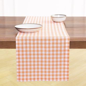 Solino Home Linen Table Runner for Dining Table, Holiday and Everyday Table Decor - Gingham Check in Apricot at Nordstrom, Size Xx-Large