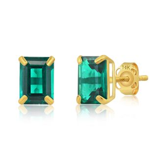 MAX + STONE 14k Yellow Gold Solitaire Emerald-Cut Gemstone Stud Earrings (7x5mm)