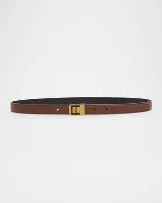 Saint Laurent YSL Buckled Grainy Leather Belt
