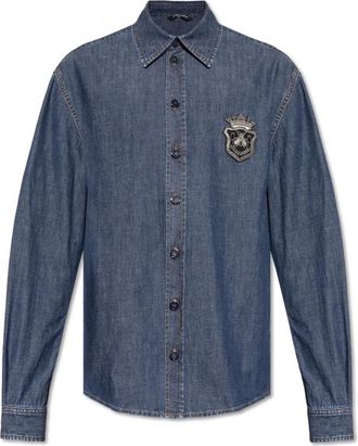 Dolce & Gabbana Denim shirt met applicatie - Heren - Spijkeroverhemden - Blauw - XL - Denim - Overhemden