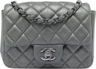 Chanel Pre-owned Quilted Lambskin Crossbody Bag - Dames - Vintage Schoudertas - Grijs - ONE Size - Leer - Vintage