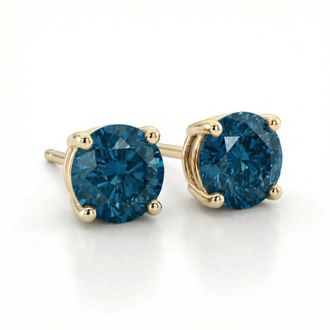 Pompeii3 85Ct Round Brilliant Cut Blue Diamond Studs 14K Gold Earrings