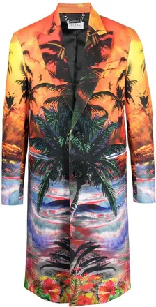 Philipp Plein Hawaii graphic-print coat - men - Polyester/Polyester - 48 - Orange
