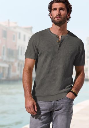 John Devin Henleyshirt JOHN DEVIN - Strickshirt, Herren, Gr. XXL, anthra, Strick, Obermaterial: 100% Baumwolle, regular fit normal, Rundhals, Rippstrickb&uuml;ndchen,