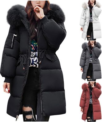 Generic Winter Jackets for Women UK Quilted Jacket Long-Lenght Lightweight Puffer Coats Ladies Waterproof Jacket with Hood Plus Size Slim Trench Coat Warm Out