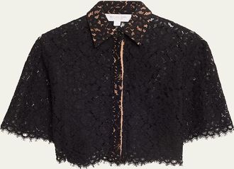 Michael Kors Cropped Scalloped Lace Shirt