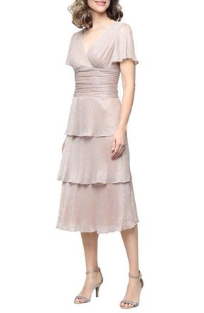 S.L. Fashions Metallic Surplice Neck Dress in Gold at Nordstrom, Size 12
