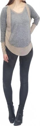Papillon Long Sleeve Knit Top With Suede Panels In Grey