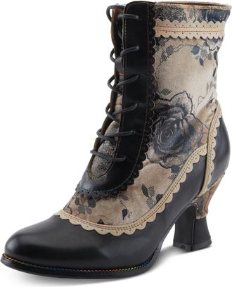 L'Artiste by Spring Step Bewitch-Prit Boots | Elegant Hand-Painted Leather Ankle Booties, Black Multi, 11.5-12