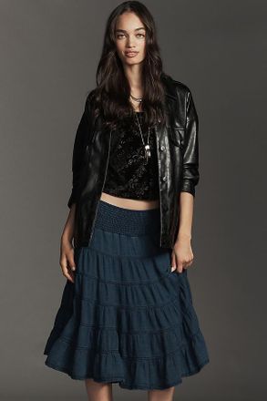 Pilcro The Reese Smocked Denim Pull-On Midi Skirt