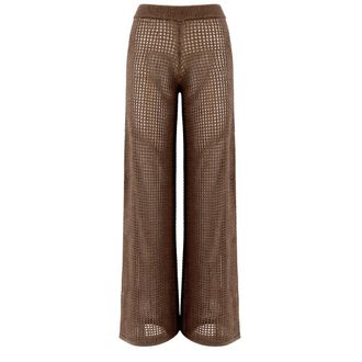 MC2 Saint Barth Wide Trousers, female, Brown, Size: S Wide-leg Crochet Mesh Trousers