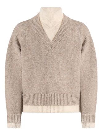 Mani&egrave;re De Voir Jacques double-layer V-Neck sweater - Neutrals