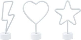 Beliani Conjunto De 3 Letreros Led De Ne&oacute;n Amarillo Rojo Azul Luces Pvc Pilas Floretta