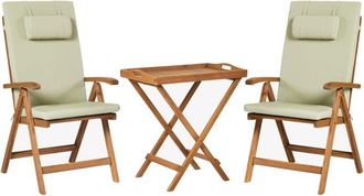 Beliani Beliani - Rustic Garden Bistro Set Acacia Wood Table 2 Chairs Folding Green Cushions Java Premium