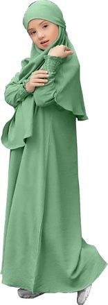 Generic Muslim Dress for Girls Islamic Prayer Abaya Long Sleeve Cardigan Kaftan Robe Maxi Dresses with Hijab Ramadan Kids Outfits Dubai Kaftan Dresses for Tod