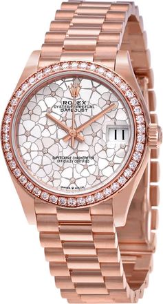 Rolex Datejust 31 Silver Floral Motif Diamond Dial Ladies 18kt Everose Gold President Watch M278285rbr-0036