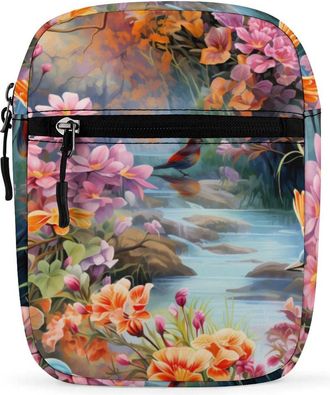 Generic Flowers with Birds Crossbody Bag Adjustable Satchel Cute Shoulder Bag Lightweight Sling Bags
