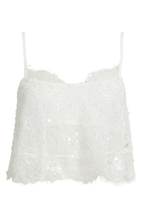 Free People Desert Nights Sequin Crop Sheer Lace Camisole in Ivory at Nordstrom, Size X-Large
