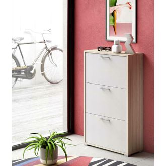 Dmora Zapatero Peonia, Mueble De Entrada Polivalente Con 3 Puertas Abatibles, Zapatero De Doble Profundidad, 100% Made In Italy, Cm 67x28h112, Olmo Y Fantas