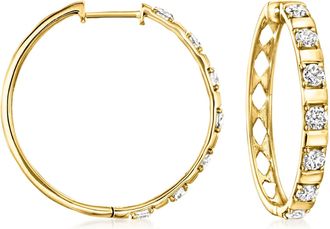 Ross-Simons Diamond Station Hoop Earrings in 18kt Gold Over Sterling