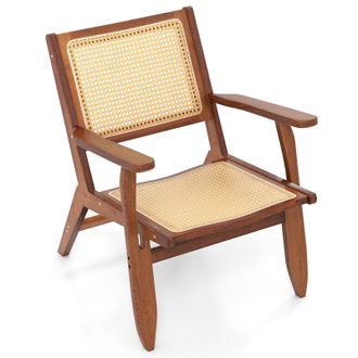 Costway Costway Poltrona Lounge, Poltrona Ergonomica In Rettan E Bamb&ugrave; Con Schienale E Braccioli, Portata 150 Kg, Sedia Bohemien Per Soggiorno, Camera Da Lett