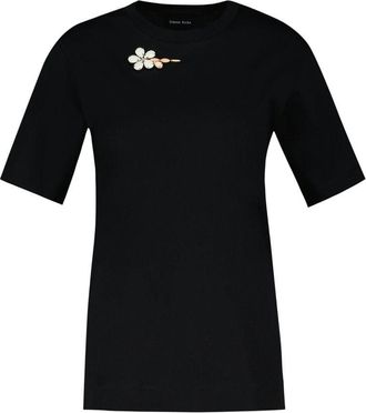 Simone Rocha Womens Embroidered Cotton T-Shirt Black