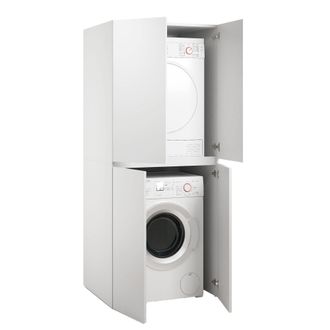 Dmora Armario Multiuso Grande Flagler, Un Estante, Puertas Batientes Made In Italy, Lavadora Y Secadora, 70x195h Cm Blanco
