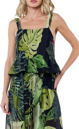 Ciebon Arushi Palm Print Top in Black Multi at Nordstrom, Size Medium