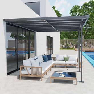 OUTSUNNY Outdoor Patio Gazebo Pergola, Aluminum Post, 4.35 x 3 m PC Roof in Grey
