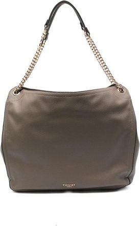 Twin-Set Textured Handbag With Chain-Link Strap And Magnetic Closure