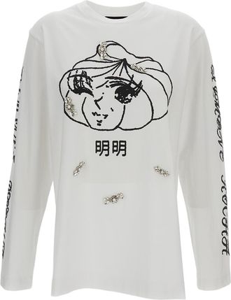 Simone Rocha White Dim Sum Logo Printed T-Shirt